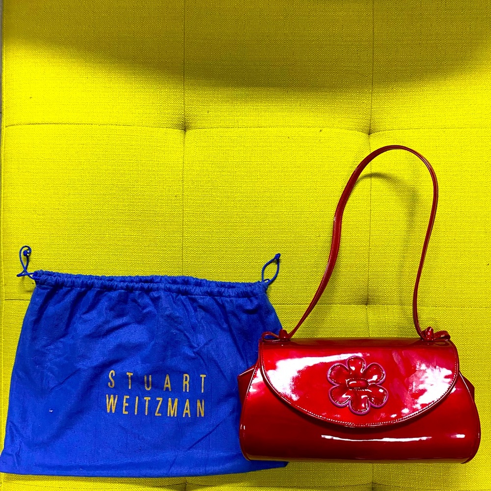 Stuart Weitzman Red Patent Leather Shoulder Bag Medium Purse
